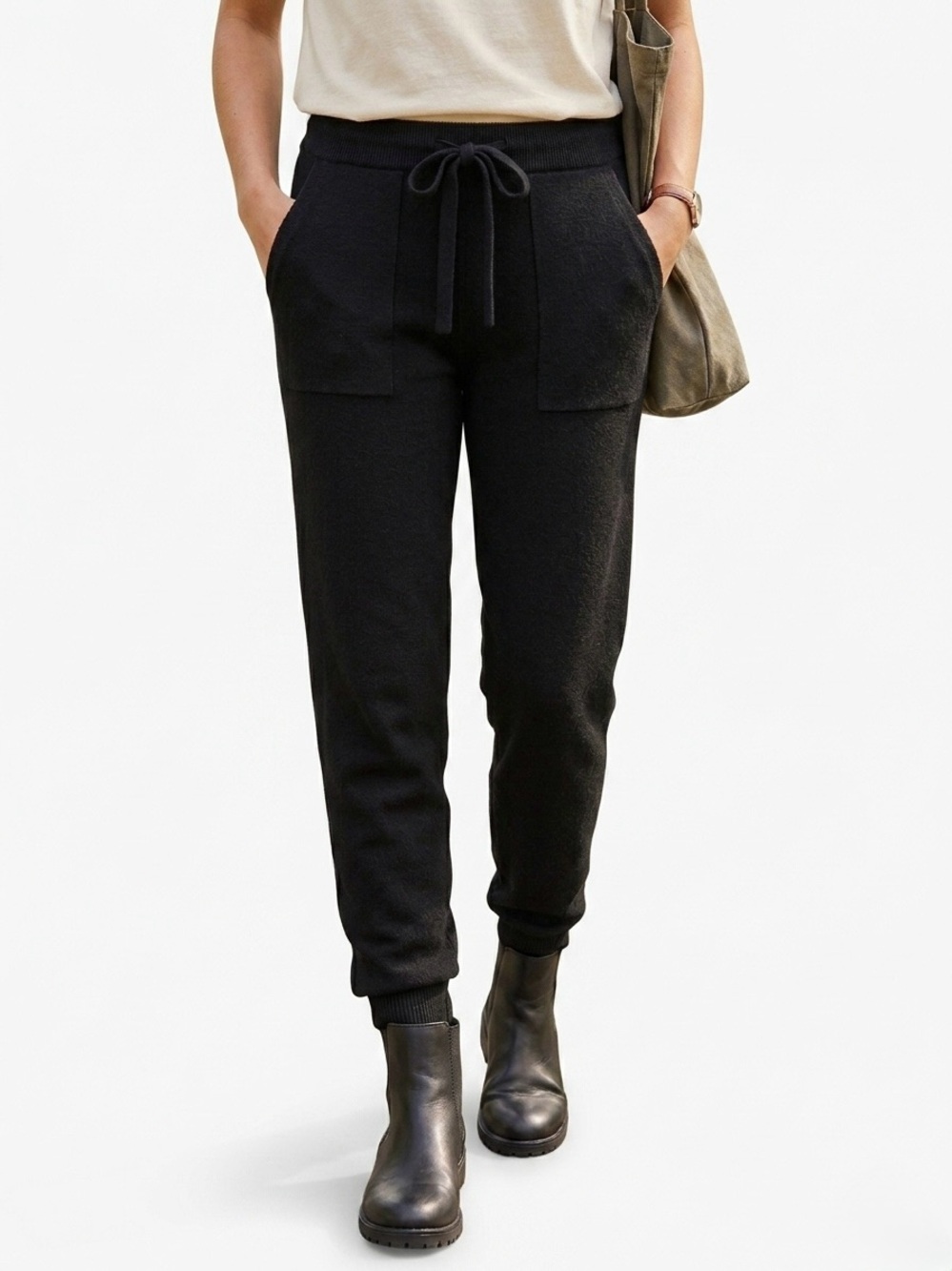 M Made in Italy Knitted Jogger Pants Women's Size Small Black Soft